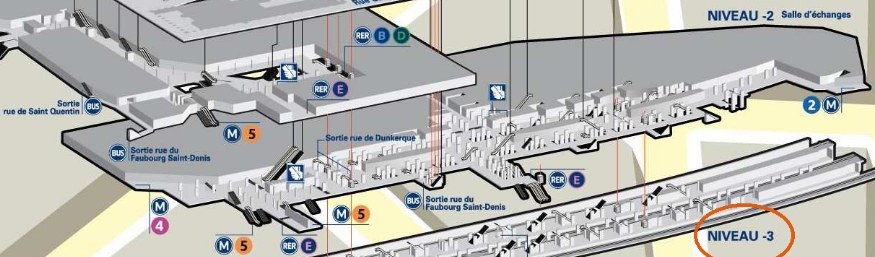 Plan niveau -2 gare du Nord